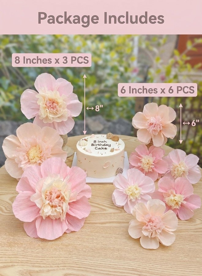 Mybbshower Crepe Paper Flower for Wall Psprt Pom Pom Decor Girls Birthday Party Backdrop Baby Shower Nursery Room Decoration Pack of 9 (Pink Blush Peach) - Image 3