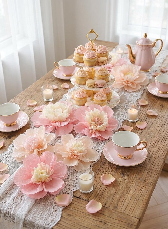 Mybbshower Crepe Paper Flower for Wall Psprt Pom Pom Decor Girls Birthday Party Backdrop Baby Shower Nursery Room Decoration Pack of 9 (Pink Blush Peach) - Image 2
