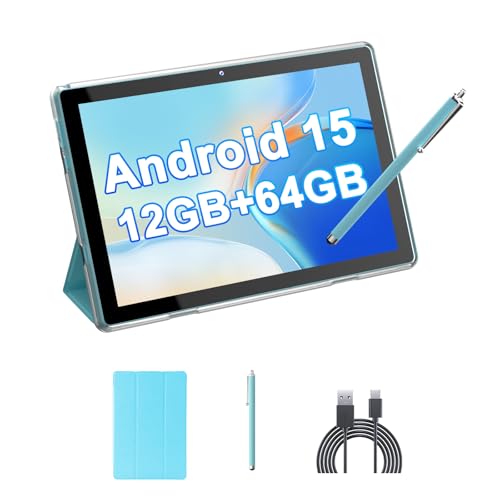 HOTTABLET Tablet 10-inch Android 15, RAM 12GB(4+8Expand) +ROM 64GB, 2+8MP Dual Camera, 6000mAh Battery (Tablet+case+Stylus)(Blue) - Image 1