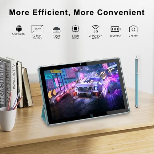HOTTABLET Tablet 10-inch Android 15, RAM 12GB(4+8Expand) +ROM 64GB, 2+8MP Dual Camera, 6000mAh Battery (Tablet+case+Stylus)(Blue) - Image 5