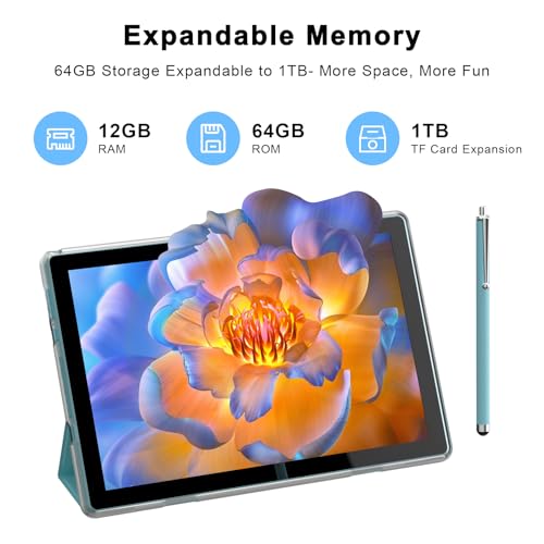 HOTTABLET Tablet 10-inch Android 15, RAM 12GB(4+8Expand) +ROM 64GB, 2+8MP Dual Camera, 6000mAh Battery (Tablet+case+Stylus)(Blue) - Image 3