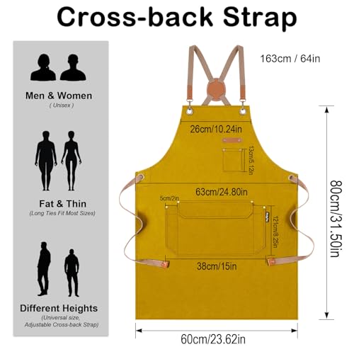 Genixart Chef Apron for Men Women with Pockets, Canvas Aprons for Kitchen Cooking, Artist Painting, Work Apron for Server (Yellow, 6 Pack) - Image 5