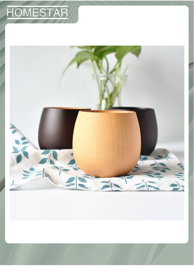 HOMESTAR Direct Selling Environmental Protection Solid Wood Teacup Universal Wooden Big Belly Cup Creative Cylindrical Cup Large Quantity，Light Color Pot Belly Cup-capacity:300ml  - Image 2