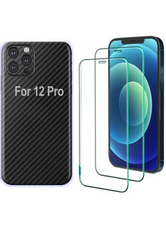 SARAOONT iPhone 12 Pro 1 Piece Carbon Fiber Skin Wrap and 2 Piece 10H Screen Protectors  - Image 1