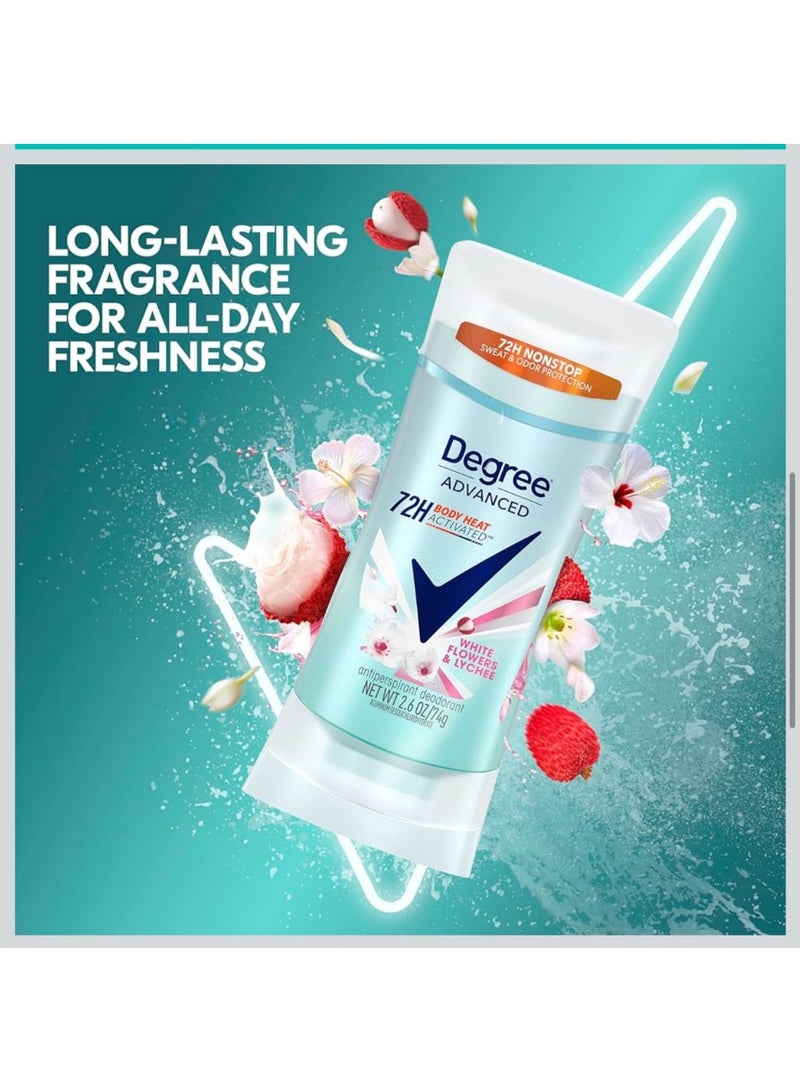 Degree Advanced Protection Antiperspirant Deodorant White Flowers & Lychee for 72-Hour Sweat & Odor Control for Women, with Body Heat Activated Technology, 2.6 oz - Image 4