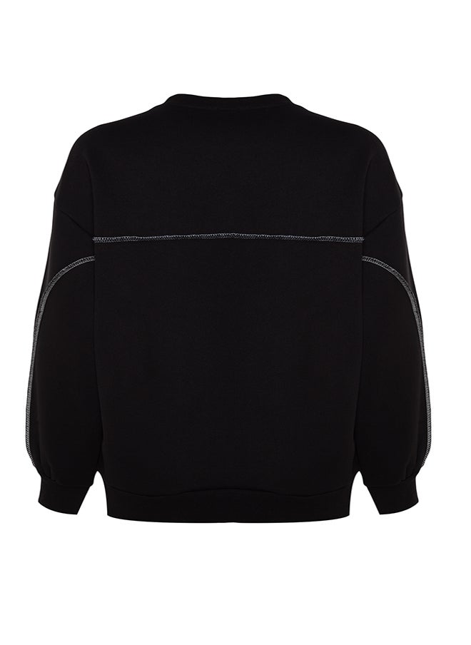 trendyol - Black Stitching Detailed Crew Neck Regular Fit Thick Inside Fleece Knitted Sweatshirt TWOAW24SW00233 - Image 1