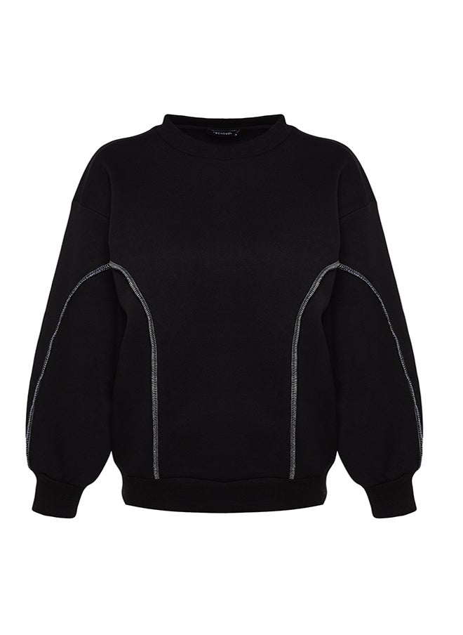 trendyol - Black Stitching Detailed Crew Neck Regular Fit Thick Inside Fleece Knitted Sweatshirt TWOAW24SW00233 - Image 1
