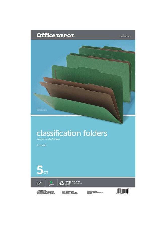 Office Depot Classification Folders 2 1/2In Expansion Legal Size 2 Dividers 60% Recycled Light Green 5 Pk Om01724 - Image 2