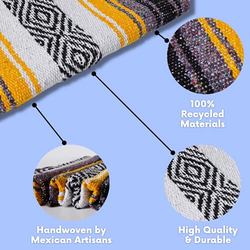 El Paso Designs Mexican Yoga Blanket Colorful Falsa Serape Throw for Yoga Beach Picnic Saddle or Home Dcor Soft Woven Boho Blanket Yellow - Image 3