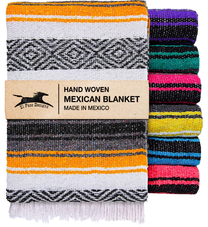 El Paso Designs Mexican Yoga Blanket Colorful Falsa Serape Throw for Yoga Beach Picnic Saddle or Home Dcor Soft Woven Boho Blanket Yellow - Image 2