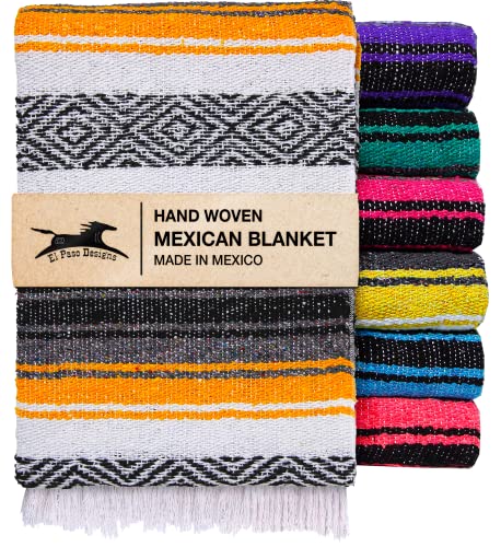 El Paso Designs Mexican Yoga Blanket Colorful Falsa Serape Throw for Yoga Beach Picnic Saddle or Home Dcor Soft Woven Boho Blanket Yellow - Image 1