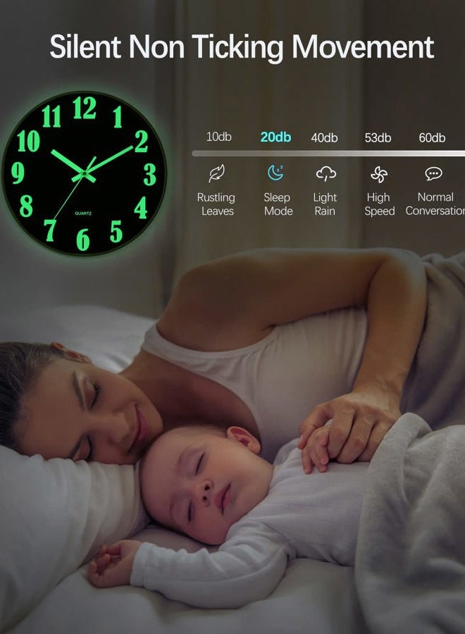 JoFomp Glow in The Dark Clock, 12 Inch Modern Silent Non Ticking Wall Clocks Battery Operated, Night Light Wall Clock for Living Room Decor, Wall Clock Decorative for Kitchen Bedroom - Image 4