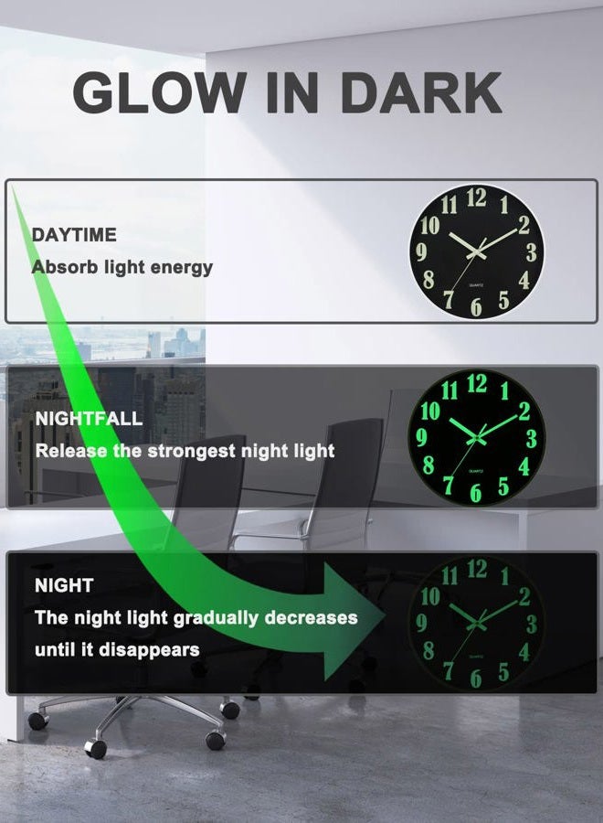 JoFomp Glow in The Dark Clock, 12 Inch Modern Silent Non Ticking Wall Clocks Battery Operated, Night Light Wall Clock for Living Room Decor, Wall Clock Decorative for Kitchen Bedroom - Image 5