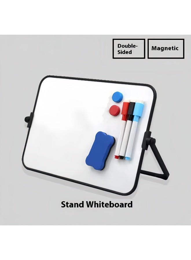 سبورة بيضاء مغناطيسية مزدوجة الجوانب A3، سبورة بيضاء صغيرة قابلة للمسح الجاف مع حامل، سبورة بيضاء صغيرة مع حامل، دفتر ملاحظات ثابت للاجتماعات لتدوين الملاحظات، مذكرات العمل، المدرسة، المنزل، العمل، المكتب (30 × 42 سم) - Image 1