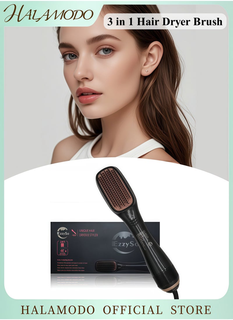 HALAMODO - 3 in 1 Hair Dryer Brush Professional Powerful Ceramic Tourmaline 3 Heat/2 Speed Settings One Step Hair Dryer and Styler Hair Straightener Brush with Negative Ionic Hot Comb Straightener Hair Styling Tools for Women Ceramic Coating of Comb Teeth - Image 1