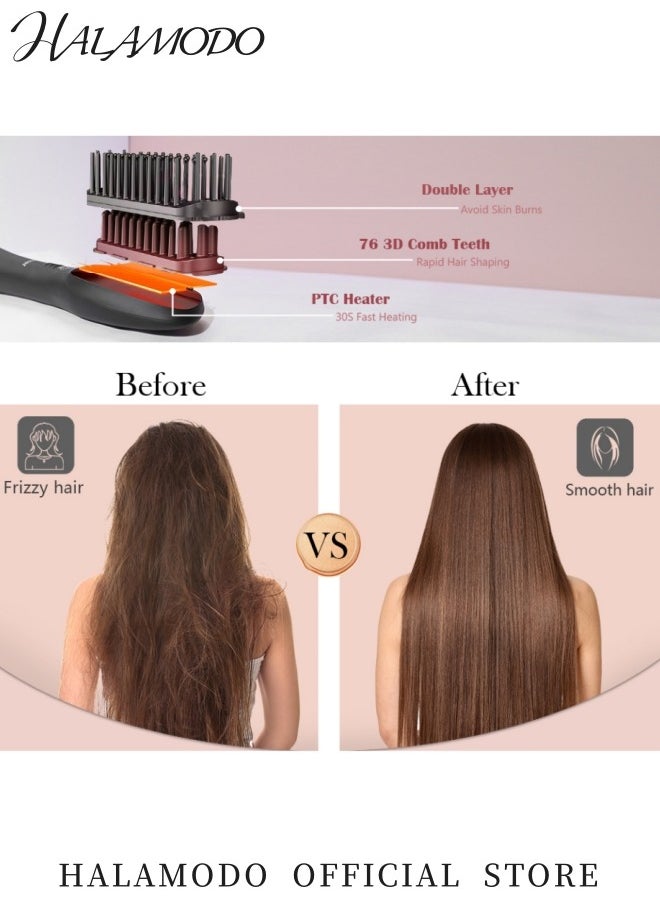 HALAMODO - 3 in 1 Hair Dryer Brush Professional Powerful Ceramic Tourmaline 3 Heat/2 Speed Settings One Step Hair Dryer and Styler Hair Straightener Brush with Negative Ionic Hot Comb Straightener Hair Styling Tools for Women Ceramic Coating of Comb Teeth - Image 1