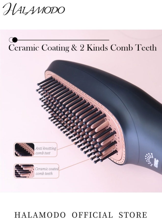 HALAMODO - 3 in 1 Hair Dryer Brush Professional Powerful Ceramic Tourmaline 3 Heat/2 Speed Settings One Step Hair Dryer and Styler Hair Straightener Brush with Negative Ionic Hot Comb Straightener Hair Styling Tools for Women Ceramic Coating of Comb Teeth - Image 1