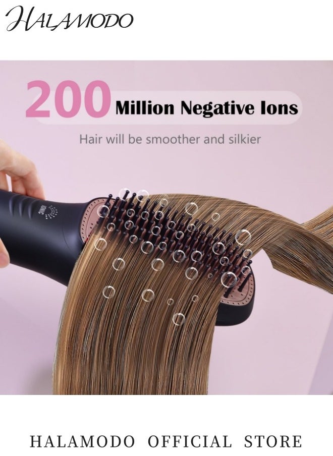 HALAMODO - 3 in 1 Hair Dryer Brush Professional Powerful Ceramic Tourmaline 3 Heat/2 Speed Settings One Step Hair Dryer and Styler Hair Straightener Brush with Negative Ionic Hot Comb Straightener Hair Styling Tools for Women Ceramic Coating of Comb Teeth - Image 1