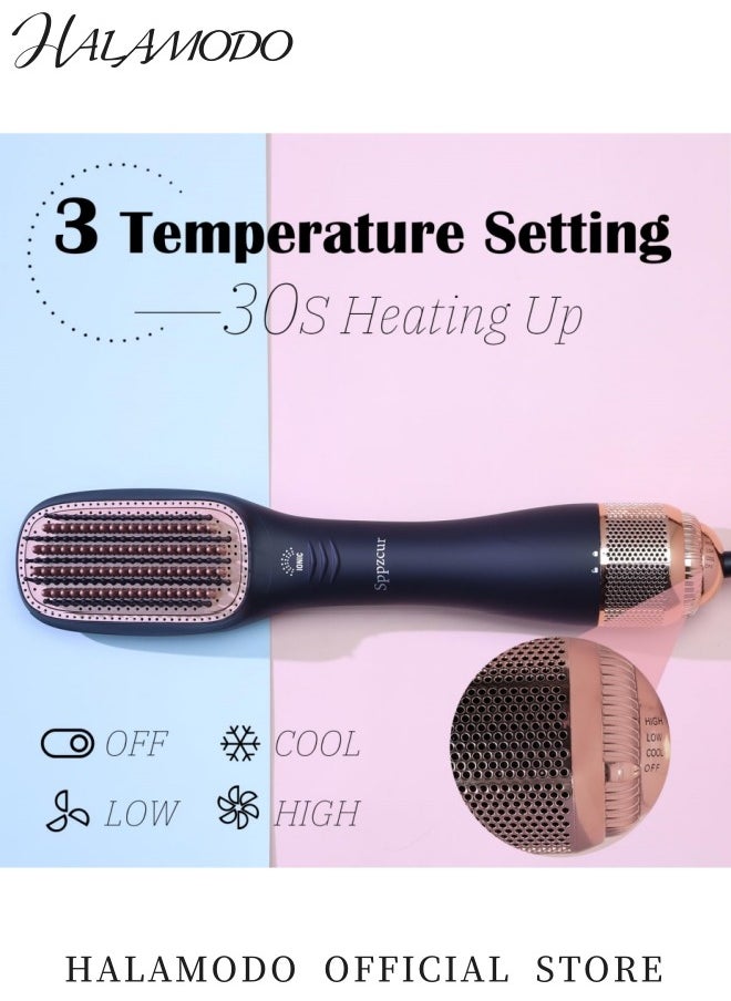 HALAMODO - 3 in 1 Hair Dryer Brush Professional Powerful Ceramic Tourmaline 3 Heat/2 Speed Settings One Step Hair Dryer and Styler Hair Straightener Brush with Negative Ionic Hot Comb Straightener Hair Styling Tools for Women Ceramic Coating of Comb Teeth - Image 1