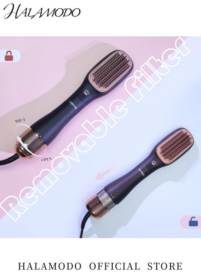 HALAMODO - 3 in 1 Hair Dryer Brush Professional Powerful Ceramic Tourmaline 3 Heat/2 Speed Settings One Step Hair Dryer and Styler Hair Straightener Brush with Negative Ionic Hot Comb Straightener Hair Styling Tools for Women Ceramic Coating of Comb Teeth - Image 1