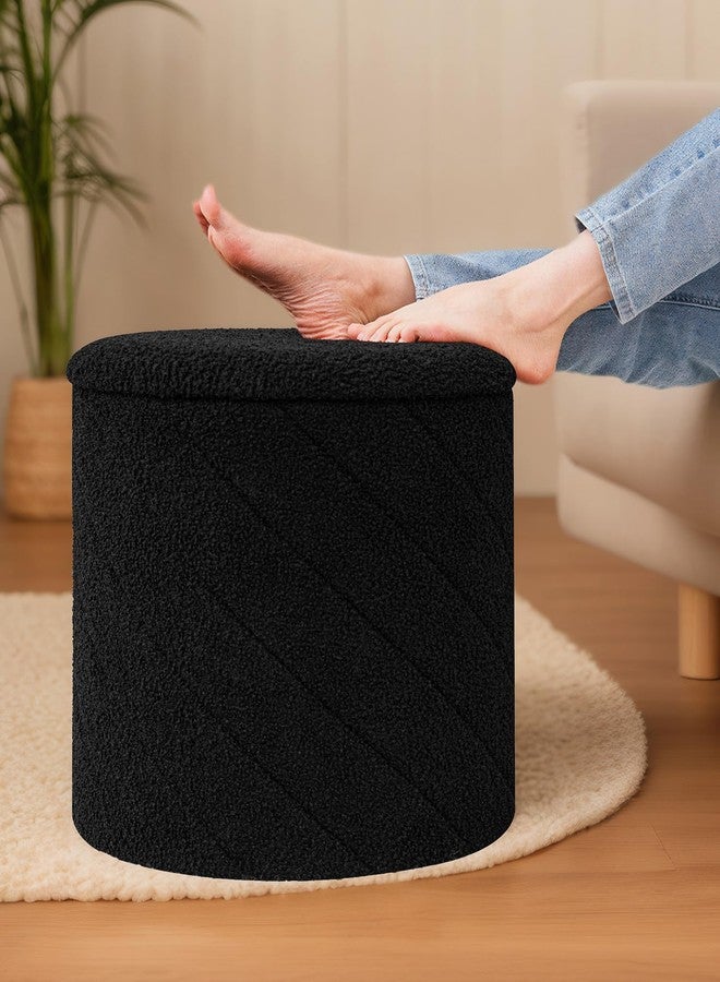 B FSOBEIIALEO مسند قدم B FSOBEIIALEO مع مساحة تخزين، مسند قدم دائري من قماش البوكليه مع صينية، مسند قدم لغرفة النوم، غرفة المعيشة، أسود، 16.93 بوصة × 16.93 بوصة × 17.72 بوصة - Image 4