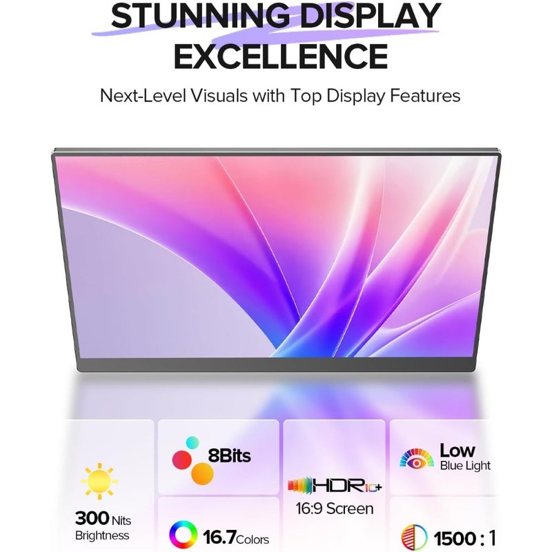 15.6 Touchscreen Portable Monitor FHD 1080P IPS Display with 125 sRGB 10-Point Touch USB-C HDMI Connectivity Ultra-Thin Travel Monitor with Smart Case VESA Mount For Laptop PC and Game Consoles - Image 5