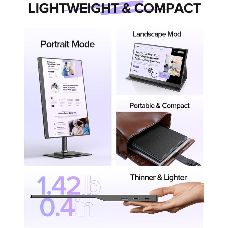 15.6 Touchscreen Portable Monitor FHD 1080P IPS Display with 125 sRGB 10-Point Touch USB-C HDMI Connectivity Ultra-Thin Travel Monitor with Smart Case VESA Mount For Laptop PC and Game Consoles - Image 2
