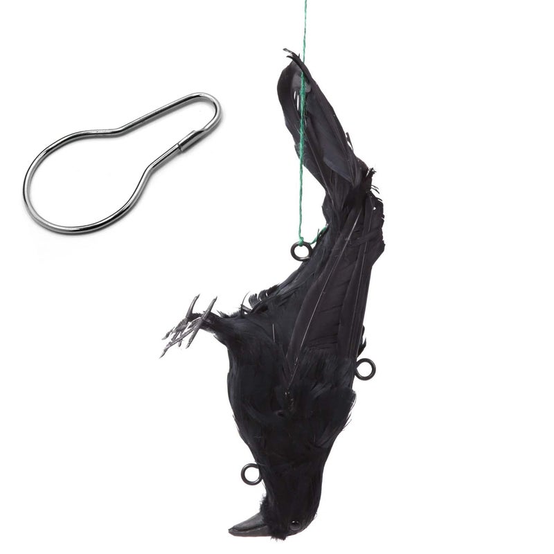 Mootikar Get Rid of Crows,Realistic Hanging Dead Crows Decoy Lifesize Extra Large Black Feathered Crow 12 inch Length - Image 1