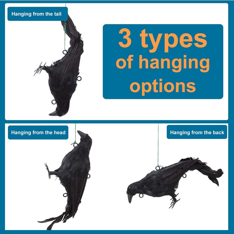 Mootikar Get Rid of Crows,Realistic Hanging Dead Crows Decoy Lifesize Extra Large Black Feathered Crow 12 inch Length - Image 3