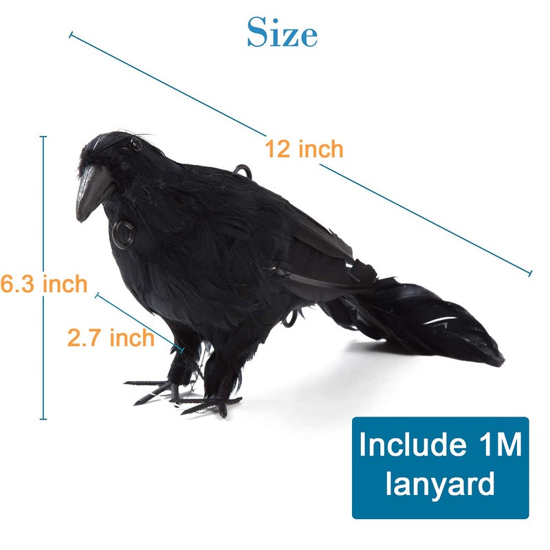 Mootikar Get Rid of Crows,Realistic Hanging Dead Crows Decoy Lifesize Extra Large Black Feathered Crow 12 inch Length - Image 2