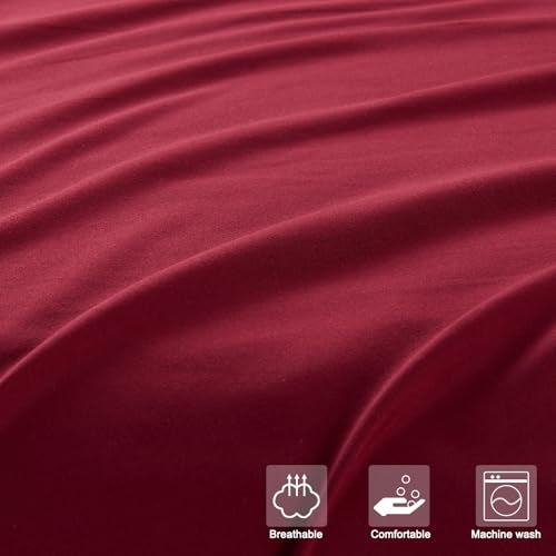 WODFAMY Microfiber Easy Fit Queen Size Bed Sheet Set Extra Soft Deep Pockets Luxury Hotel 4 Piece Set Burgundy Bed Sheets Queen Sheets - Image 5