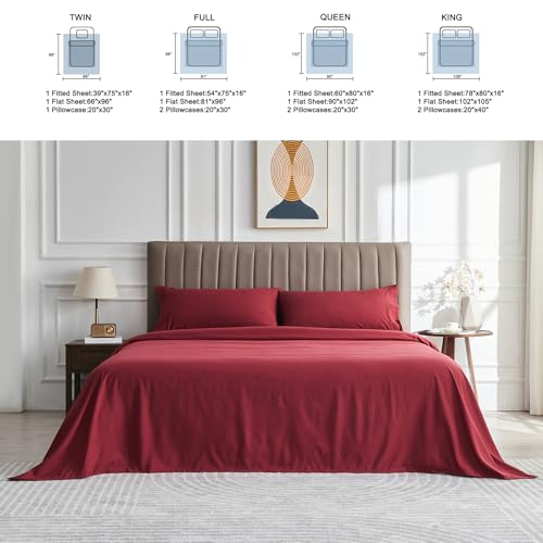 WODFAMY Microfiber Easy Fit Queen Size Bed Sheet Set Extra Soft Deep Pockets Luxury Hotel 4 Piece Set Burgundy Bed Sheets Queen Sheets - Image 2