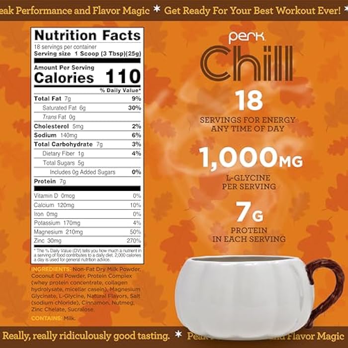 Perk Chill Drink Mix (Pumpkin Spice) 18 Servings – Calming Melatonin-Free Nighttime Sleep Aid Support with Magnesium & L-Glycine, Soy-Free, Peanut-Free, Gluten-Free - Image 2