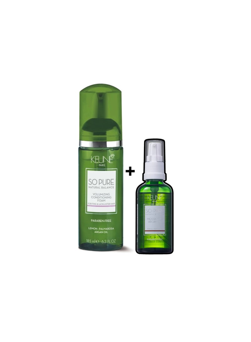 Keune So Pure Volumizing Conditioning Foam + Moroccan Argan Oil Bundle for Fine & All Hair Types - Image 1