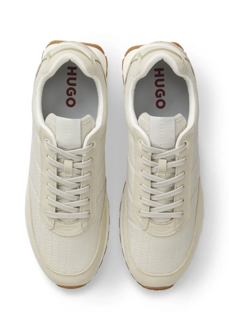 HUGO beige Running-inspired sneakers with monogram-jacquard uppers for Men | Best Price UAE