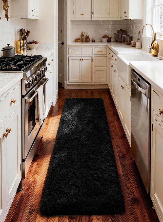 Ophanie Runner Rug for Hallway, 2x6 Bedroom Black Runner Rugs, Non Slip Fluffy Soft Shaggy Bedside Carpet for Kids Girls Boys Home Decor Aesthetic, Dorm Nursery - Image 5