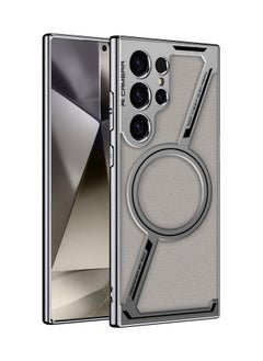 General Case Compatible with Samsung Galaxy S24 Ultra Case, Magnetic Z Shape Case Plain Leather Electroplated TPU Frame Shockproof Protective Cover Support Wireless Charging  - Image 1