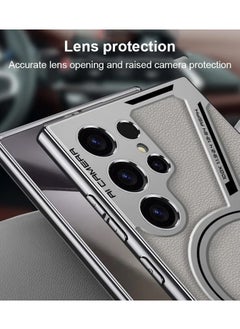 General Case Compatible with Samsung Galaxy S24 Ultra Case, Magnetic Z Shape Case Plain Leather Electroplated TPU Frame Shockproof Protective Cover Support Wireless Charging  - Image 2