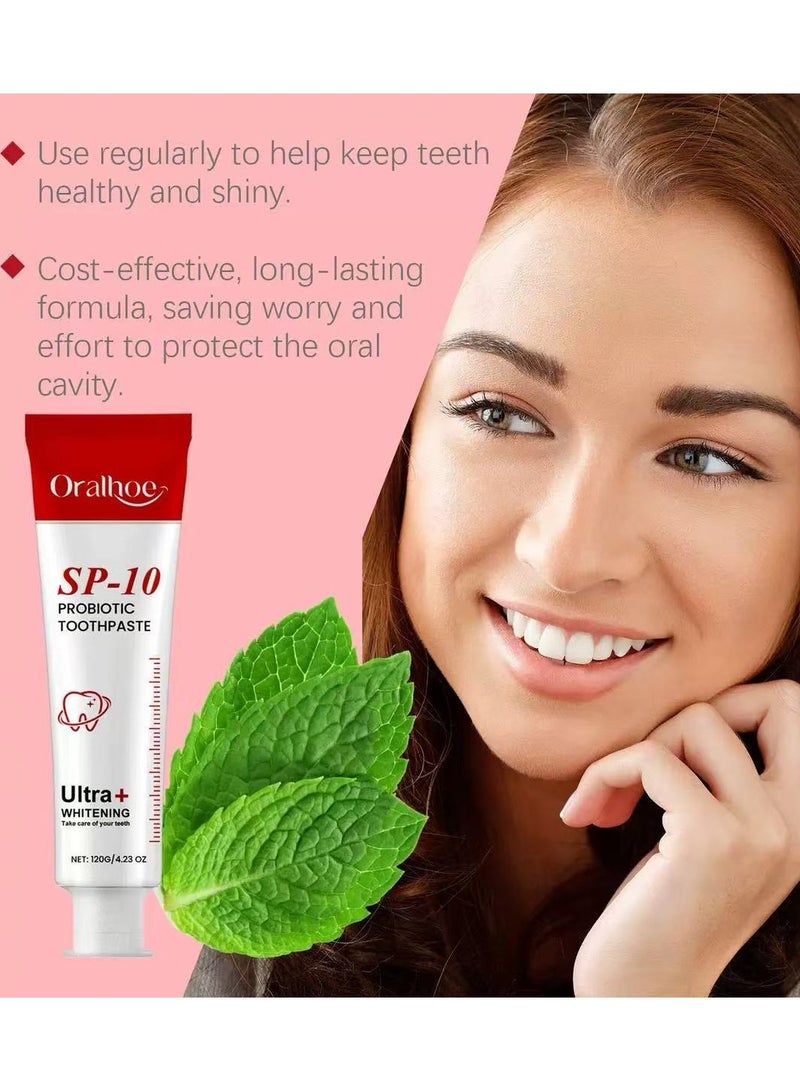 أورالحوي معجون أسنان Sp-10، معجون أسنان Sp 10، معجون أسنان Sp10، معجون أسنان Sp 10 بروبيوتيك لإزالة البقع، معجون أسنان للعناية بالتنظيف العميق، إزالة البقع برائحة منعشة (120 جم) - Image 2