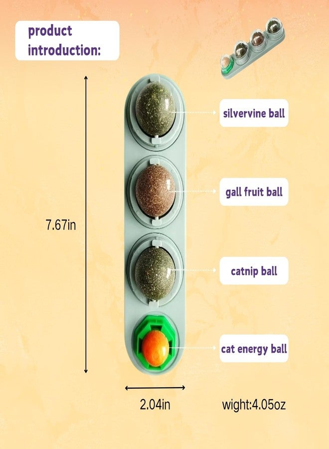4 Catnip Wall Ball,Catnip Balls,Catnip Toys for Cats,Rotating Mint Ball,Kitty Playing and Cleaning Teeth,Various Concentrated Favors,Cat Nip Stick on Wall,Cat Nip Balls for Indoor Cats - Image 2