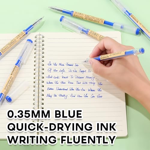 RIANCY 12 Pack Blue Gel Ink Pens, 0.35mm Extra Fine Point Tip, Japanese Style Stationery Quick Dry No Smear No Bleed, Smooth Writing Pens Ballpoint for Journaling Note Taking Office School Supplies - Image 2