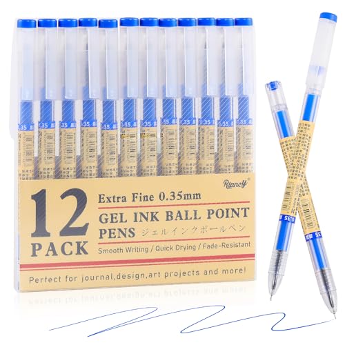 RIANCY 12 Pack Blue Gel Ink Pens, 0.35mm Extra Fine Point Tip, Japanese Style Stationery Quick Dry No Smear No Bleed, Smooth Writing Pens Ballpoint for Journaling Note Taking Office School Supplies - Image 1