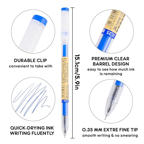 RIANCY 12 Pack Blue Gel Ink Pens, 0.35mm Extra Fine Point Tip, Japanese Style Stationery Quick Dry No Smear No Bleed, Smooth Writing Pens Ballpoint for Journaling Note Taking Office School Supplies - Image 3