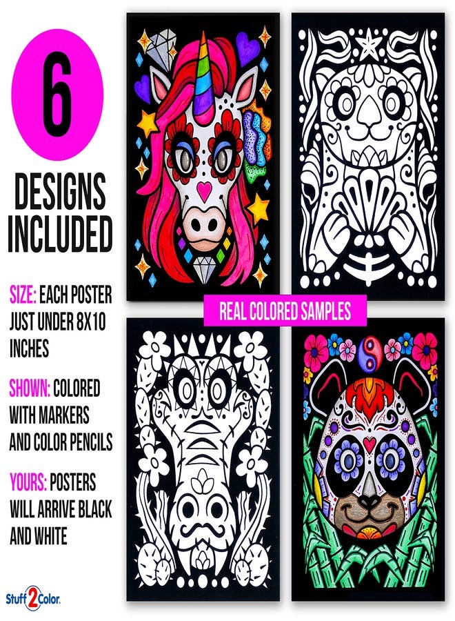 ستاف 2 كلر مجموعة Stuff2Color المذهلة من الحيوانات - 6 ملصقات تلوين مخملية سوداء ناعمة - (رائعة للأطفال والكبار والأنشطة الجماعية) - تتضمن وحيد القرن، الباندا، القطة، ثعلب الماء، الغوريلا، التمساح (متعة الفنون والحرف اليدوية) - Image 2