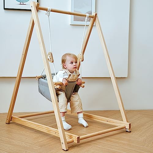Avenlur Spruce Baby and Toddler Foldable Swing Set with Stand Premium Montessori Waldorf Style SelfStanding Indoor Swingset for Children 6m to 3 Yrs Perfect for Home Child Day Care Preschool - Image 1