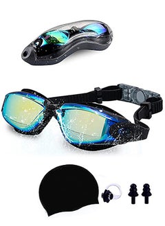 5-in-1 Anti-Fog Swimming Goggles - Goggle Set with Swimming Cap, Earplugs, Nose Clip, Leak-Proof Goggles - Waterproof Swimming Goggles that Can Effectively Block Ultraviolet Rays - Suitable for Men, W