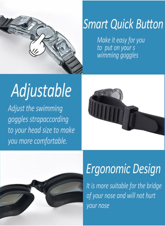 SUCITY - 5-in-1 Anti-Fog Swimming Goggles - Goggle Set with Swimming Cap, Earplugs, Nose Clip, Leak-Proof Goggles - Waterproof Swimming Goggles that Can Effectively Block Ultraviolet Rays - Suitable for Men, W - Image 1