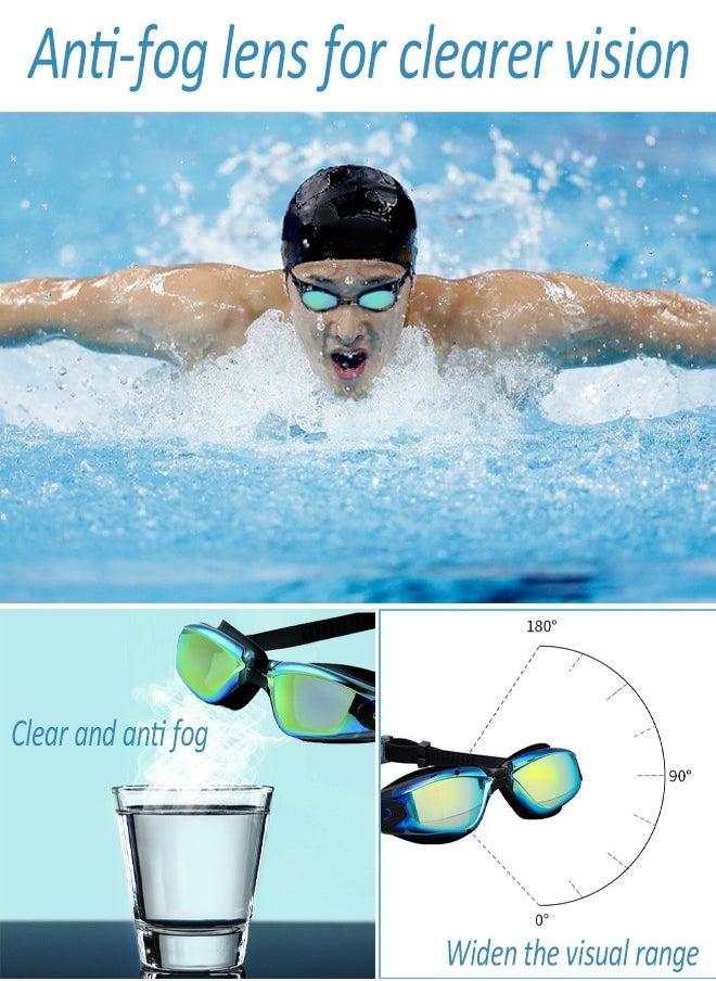 SUCITY - 5-in-1 Anti-Fog Swimming Goggles - Goggle Set with Swimming Cap, Earplugs, Nose Clip, Leak-Proof Goggles - Waterproof Swimming Goggles that Can Effectively Block Ultraviolet Rays - Suitable for Men, W - Image 1