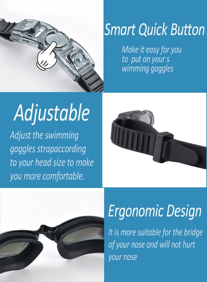 5-in-1 Anti-Fog Swimming Goggles - Goggle Set with Swimming Cap, Earplugs, Nose Clip, Leak-Proof Goggles - Waterproof Swimming Goggles that Can Effectively Block Ultraviolet Rays - Suitable for Men, W