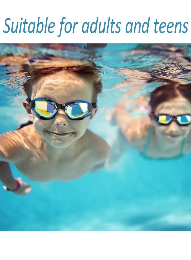 5-in-1 Anti-Fog Swimming Goggles - Goggle Set with Swimming Cap, Earplugs, Nose Clip, Leak-Proof Goggles - Waterproof Swimming Goggles that Can Effectively Block Ultraviolet Rays - Suitable for Men, W